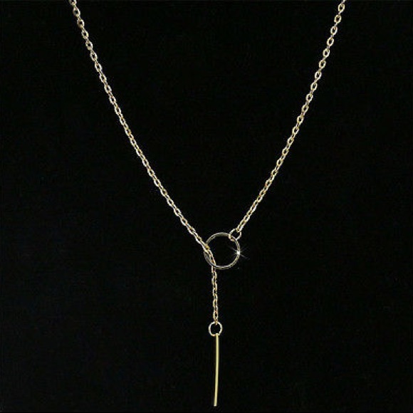 Circle And Bar Closure Lariat Necklace - Picture 3 of 5